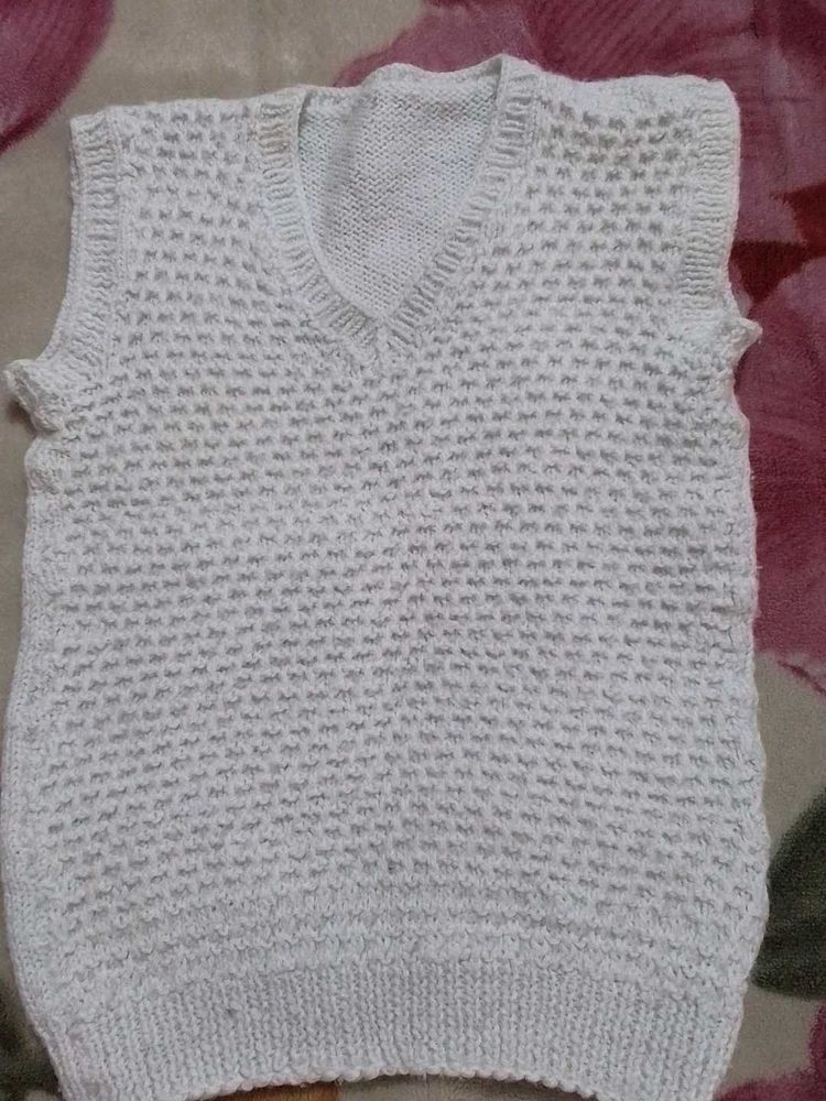White Knitted Vest hand made sweater