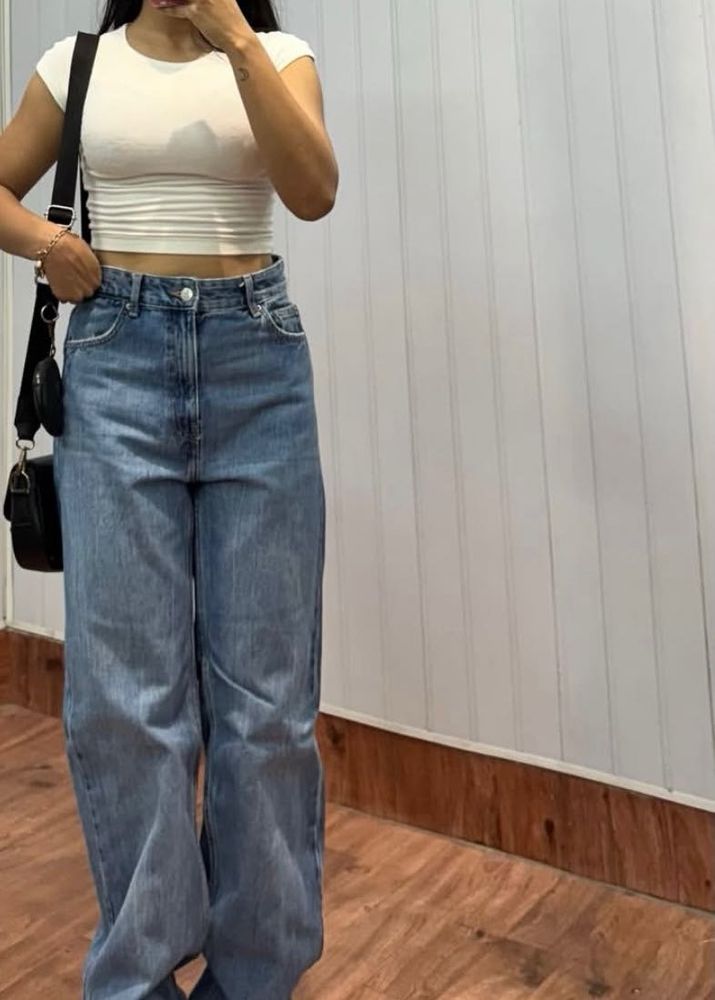 blue wide leg denim