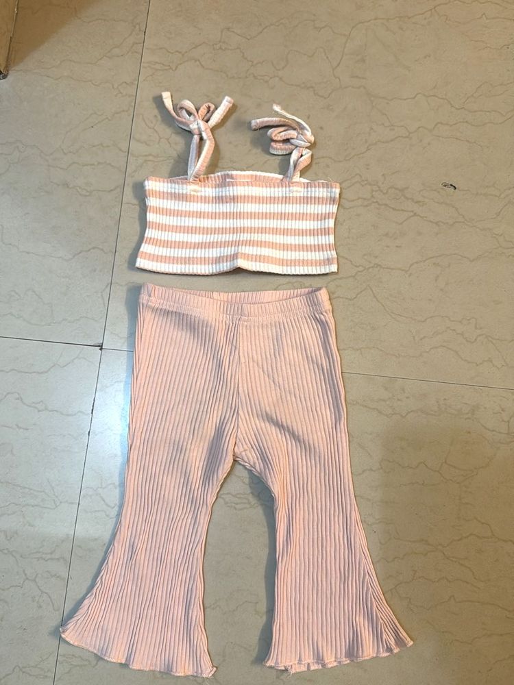 Ribbed Crop Top &amp; Bell Bottom Set