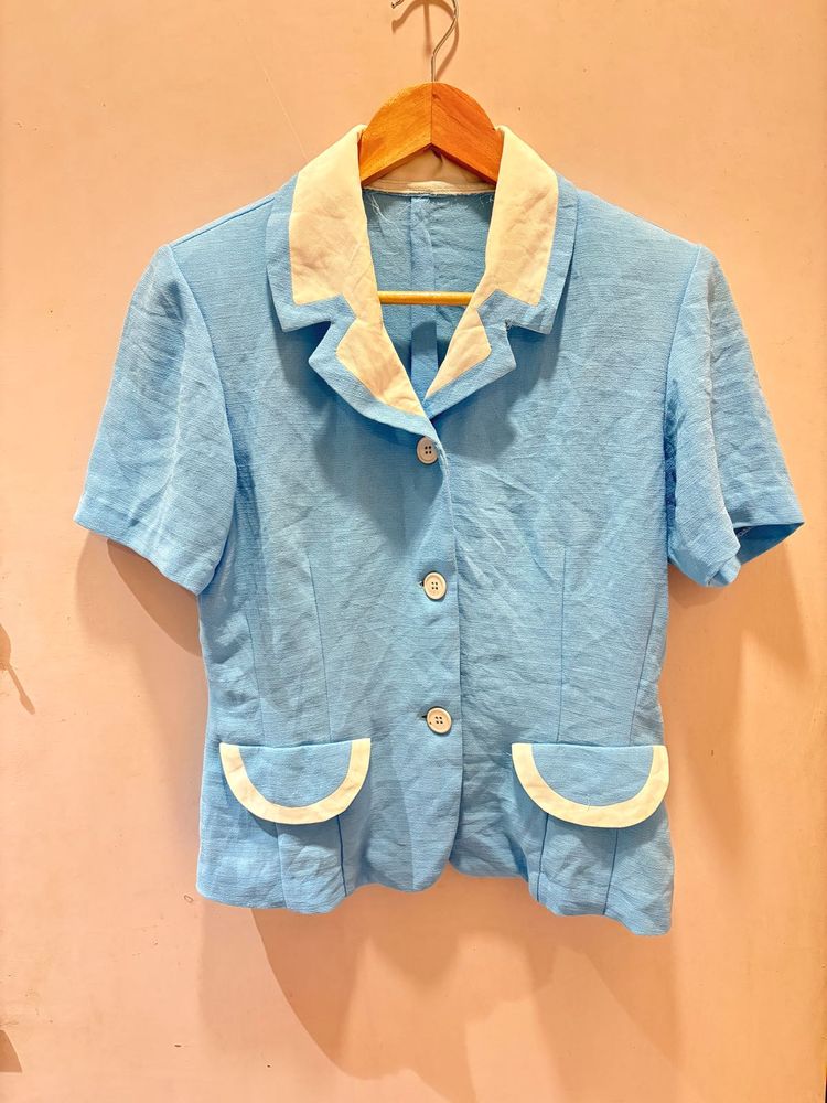 Beautiful Korean Blue And White Top