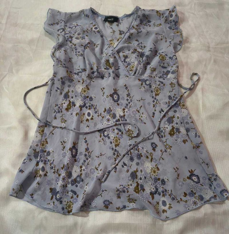 Lavender Floral Top with Flutter Sleeves