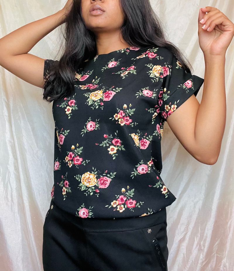 Black Floral Formal Imported Balloon Top