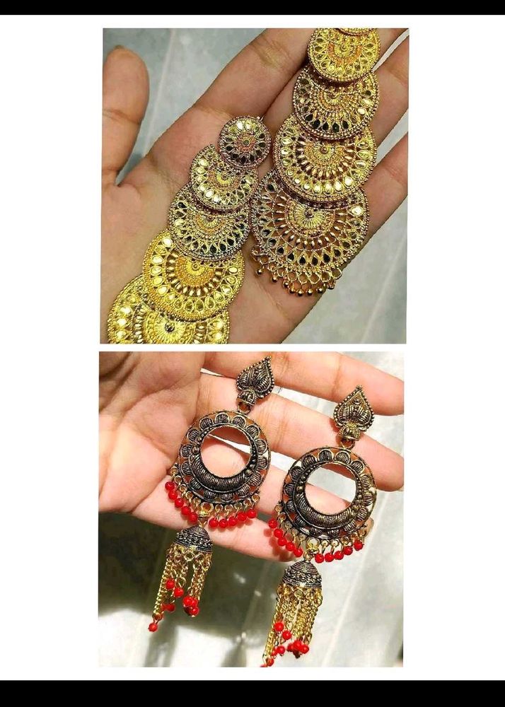 Gold Plated And Golden Oxidised Earrings