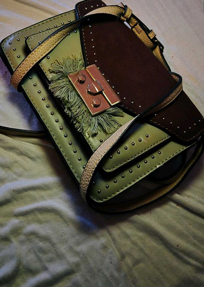 Stylish Green &amp; Brown Crossbody Bag