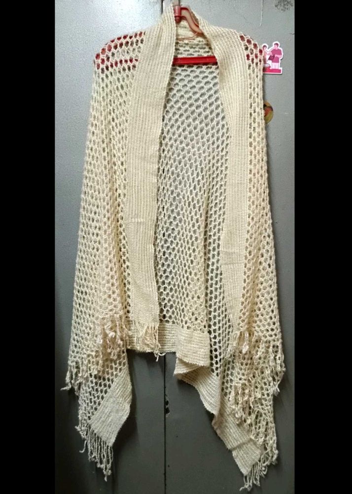Vintage Handmade Fringe Crochet Knitted Shawl