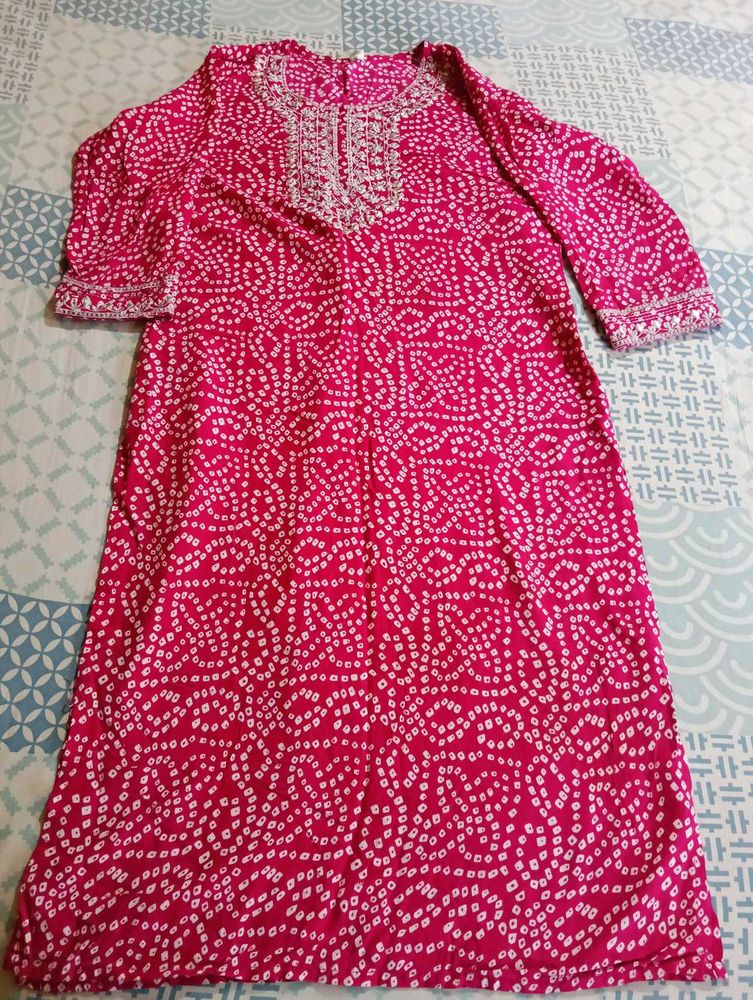Pink Bandhani Kurta