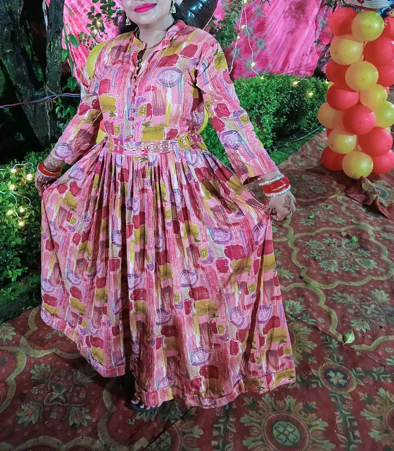 Pink Abstract Print Maxi Dress