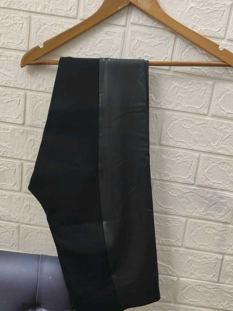 Black Partially Leather Pants