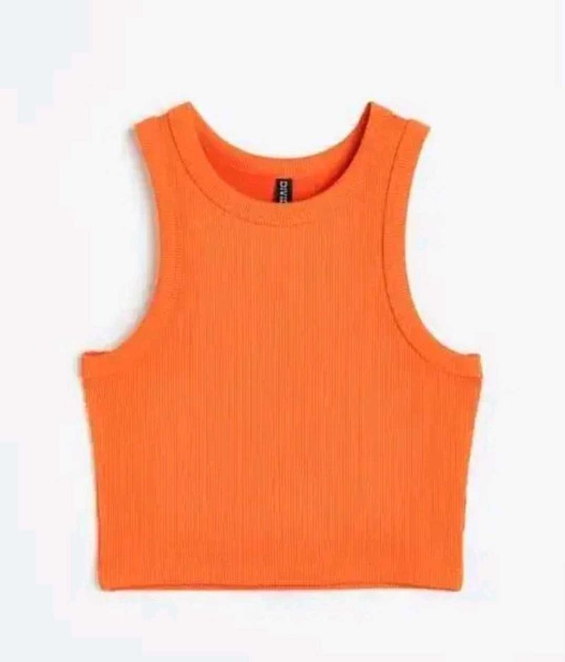 Orange Ribbed Crop Top