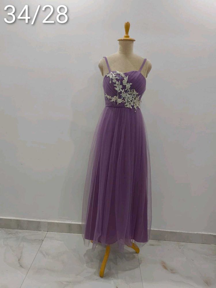 Elegant Lavender Tulle Maxi Dress with Embroidery