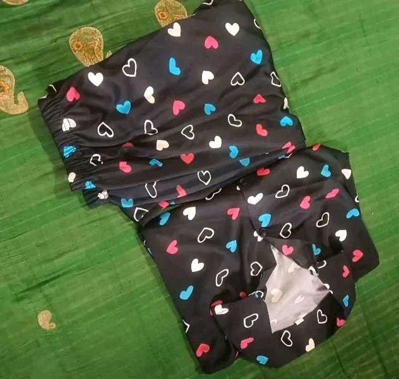 Heart Print Night Dress (Top Pant Set)