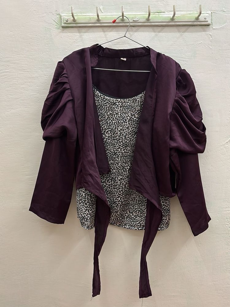 Stylish Purple Shrug &amp; Leopard Tank