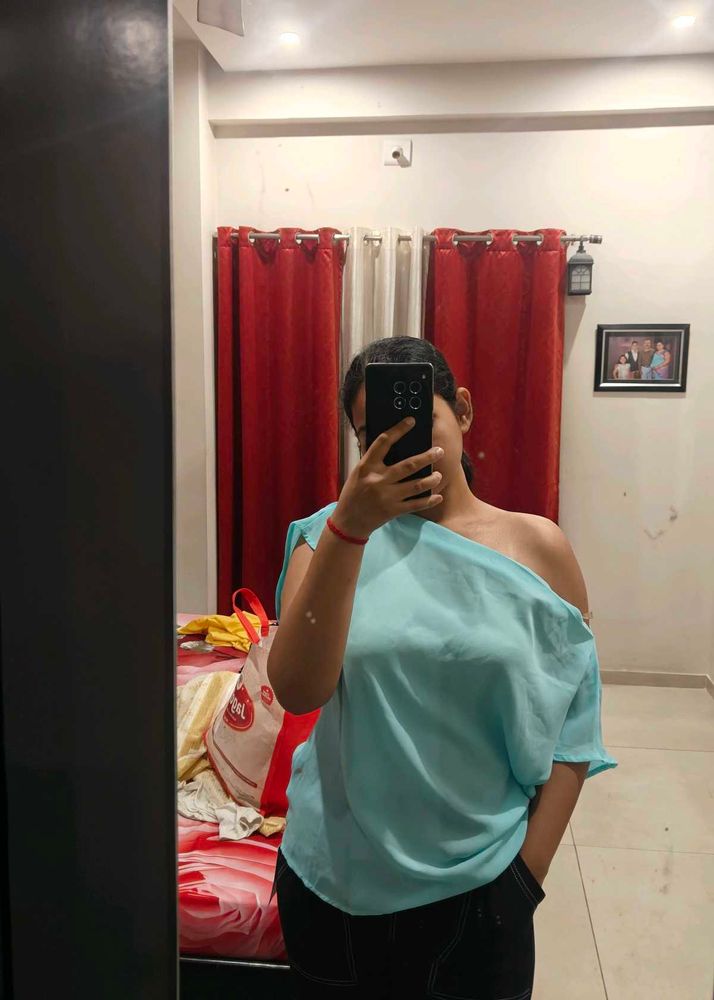 Sky Blue Off-Shoulder Top