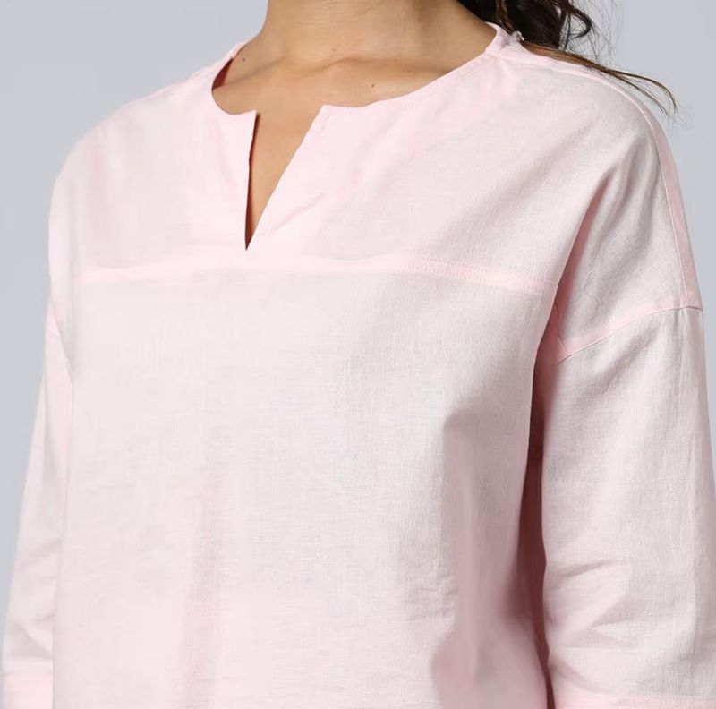 Oversized Notched Round Neck Yoke Top