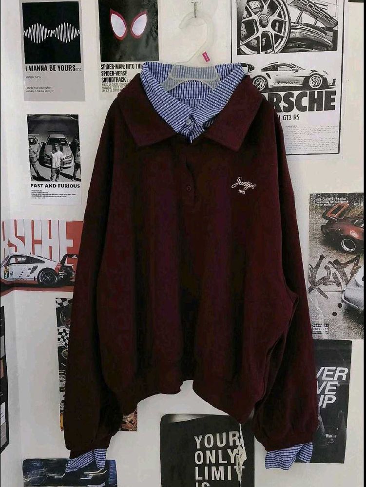 Burgundy Polo Neck Sweatshirt