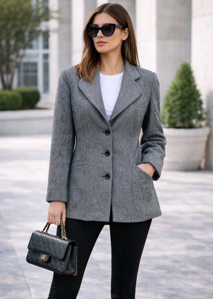 🇳🇿💫🎀Elegant Grey Herringbone Blazer