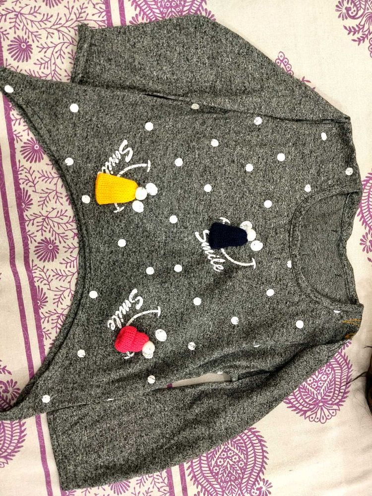 Gray Polka Dot &#34;Smile&#34; Top