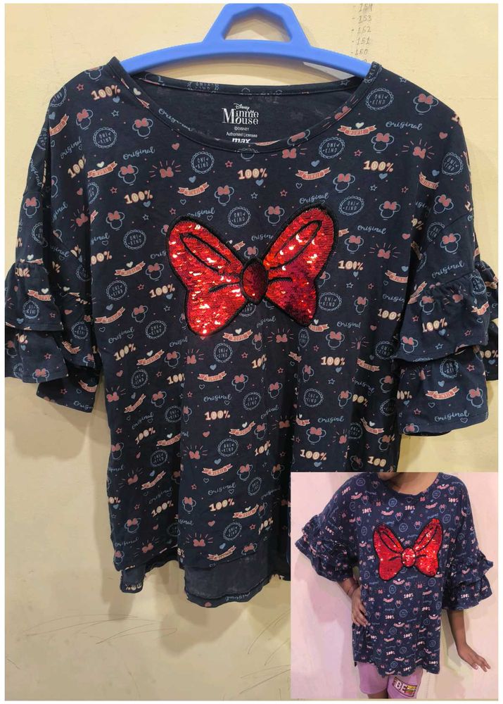 Minnie mouse reversible sequins bow top.