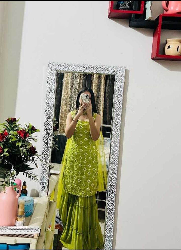 Green Embroidered Kurta Set