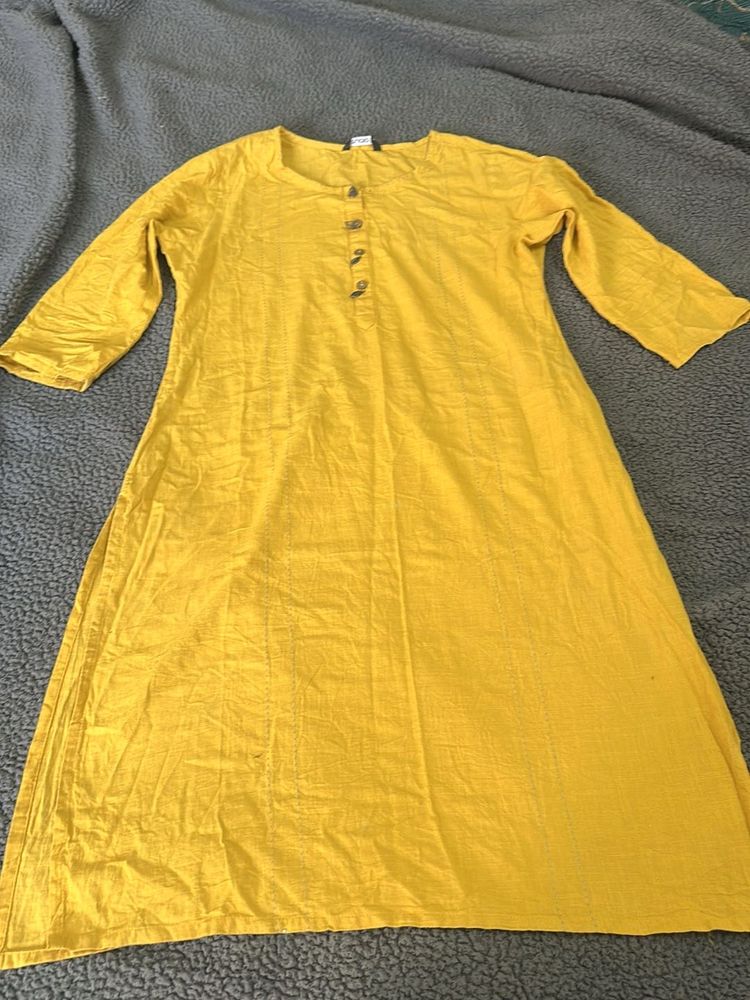 Mustard Color cotton straight kurta