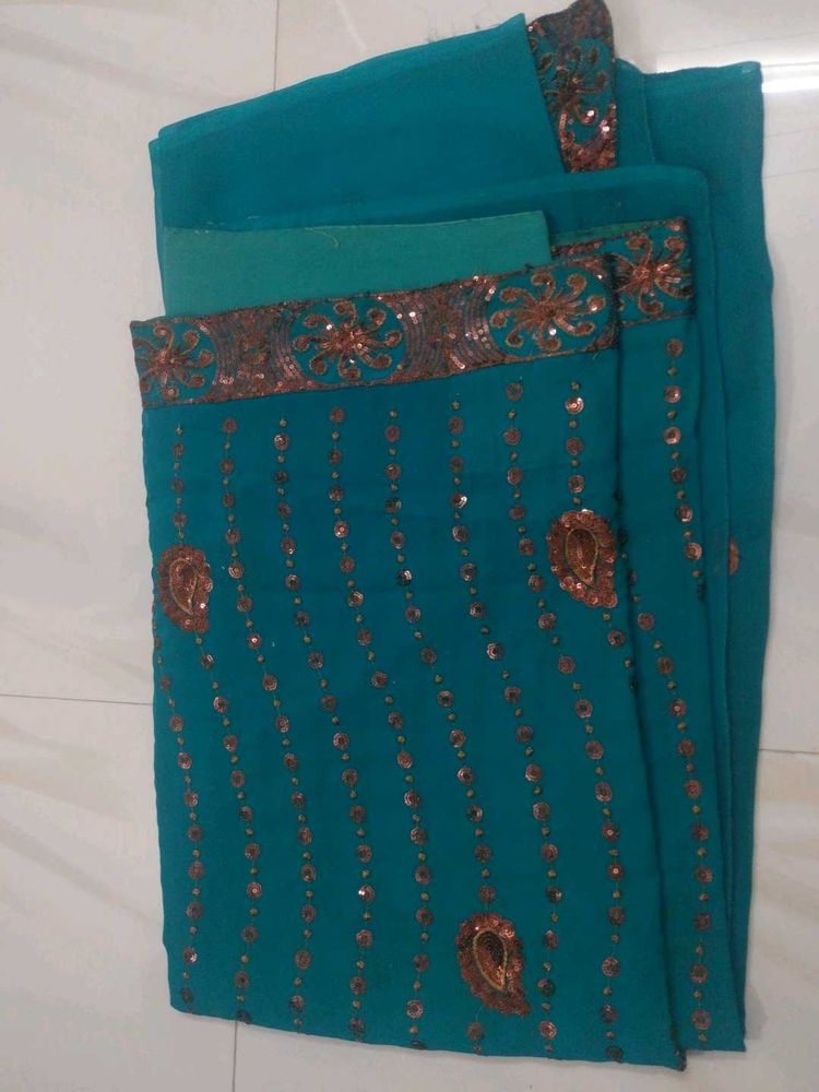 Teal Sequin Saree