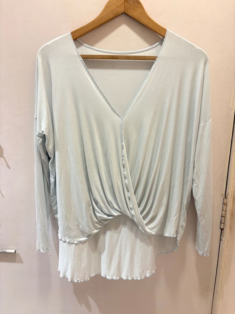 Twist Front Long Sleeve High Low Top