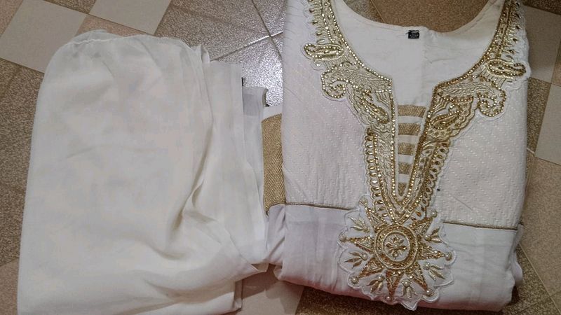 Half White Long Frock With Stone Work.....