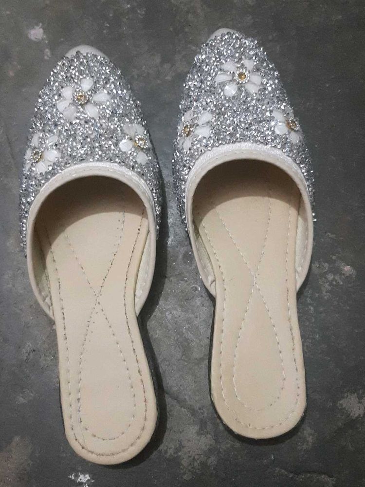 Sparkling Silver Embellished Flats