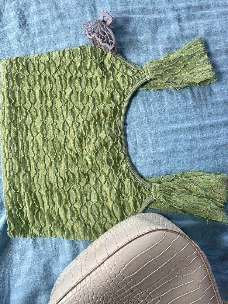 Green textured crop top