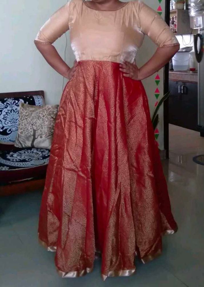 Golden &amp; Maroon Full Partywear Ethnic Gown (44&#34;)