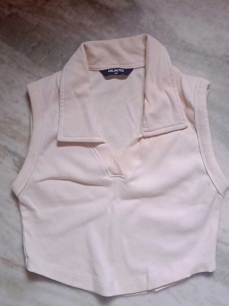 Sleeveless Polo Crop Top
