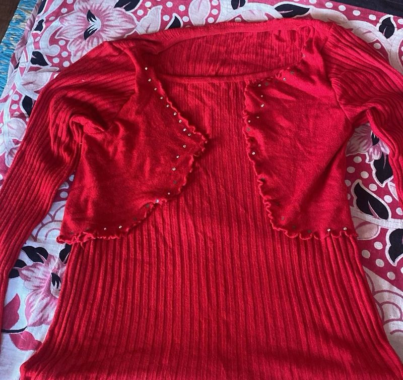 Red Knit Top with Bolero