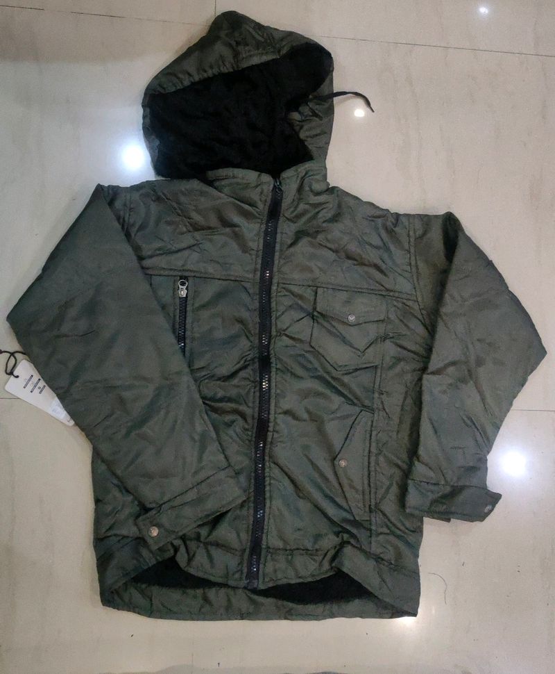 Olive Green Puffer Jacket with Hood