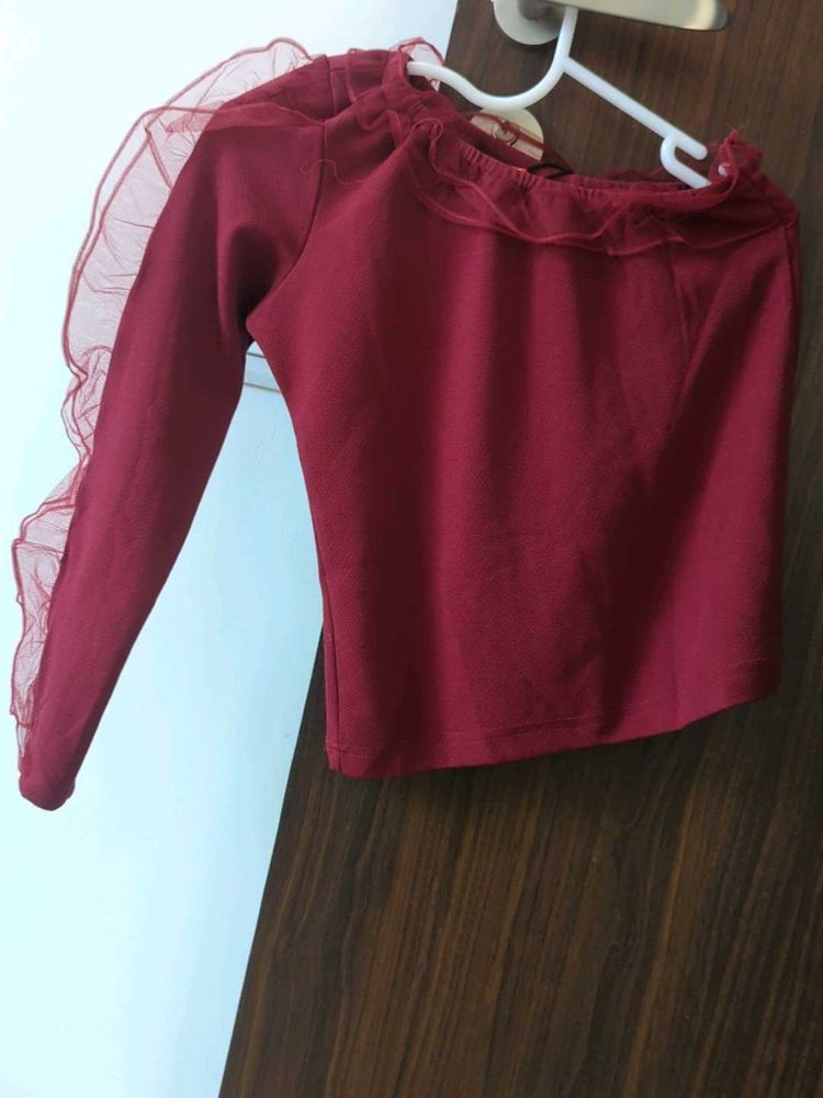 Stylish Maroon Top with Ruffles