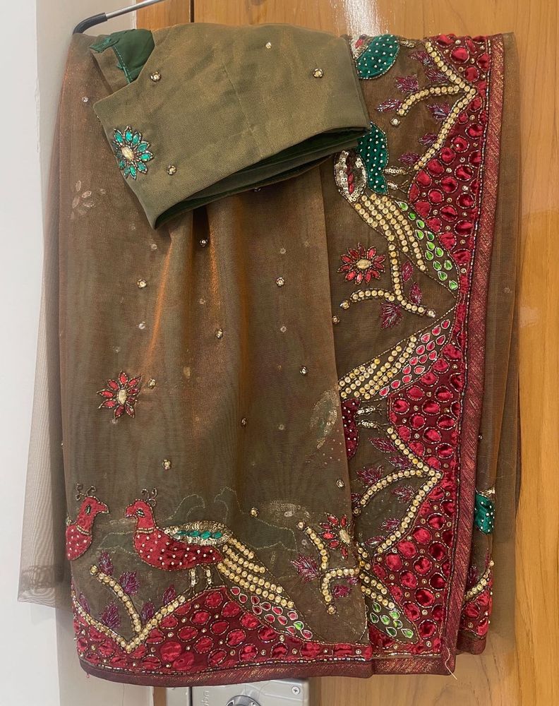 Elegant Brown Net Saree with Blouse