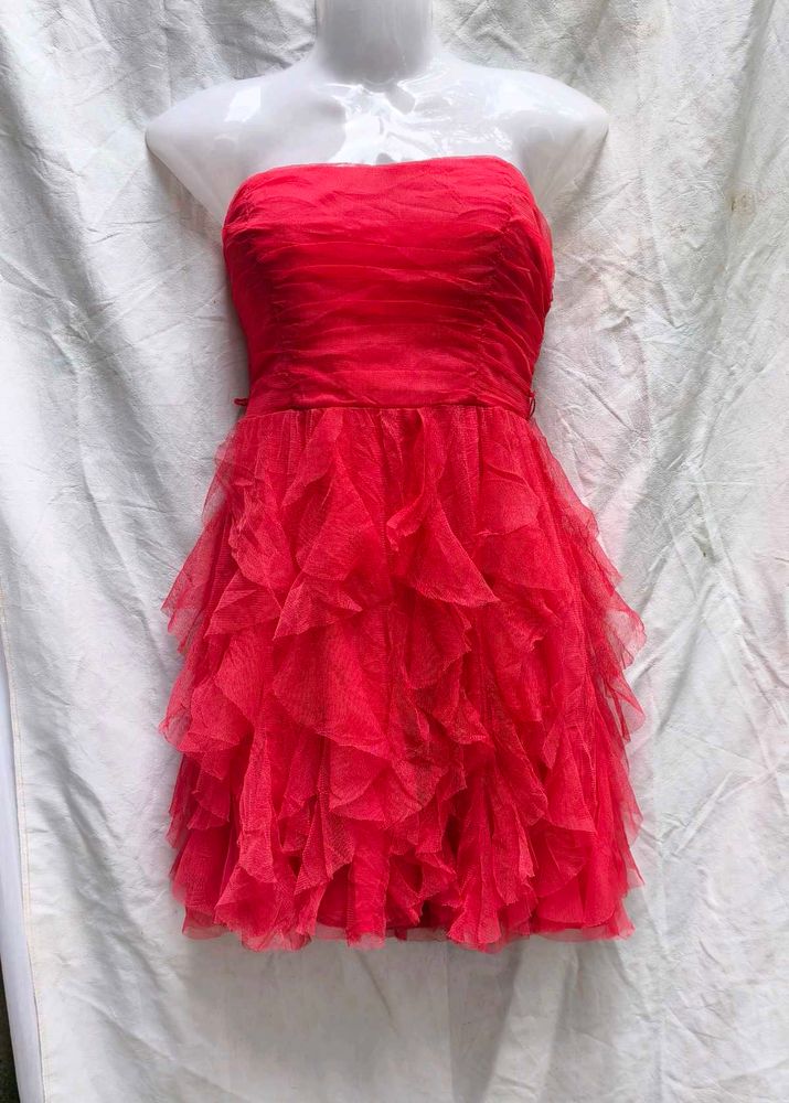 I. Red Strapless Ruffle Dress
