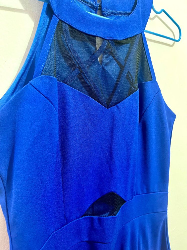Blue Halter Neck Dress with Mesh Details 🦋💙