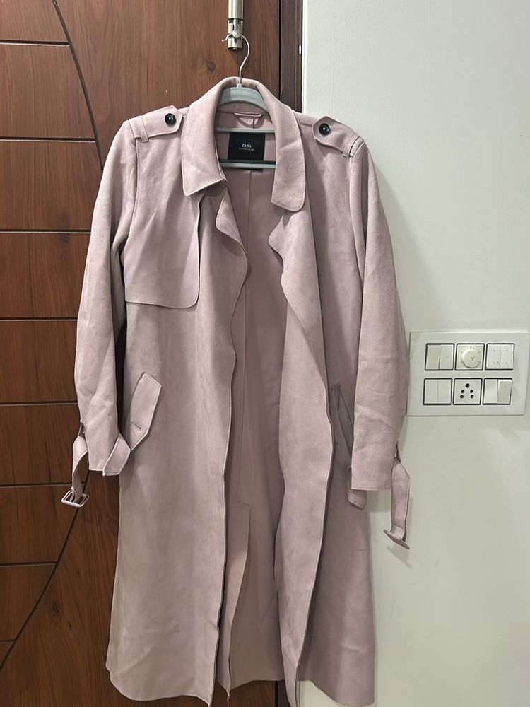 Zara Pink Suede Trench Coat
