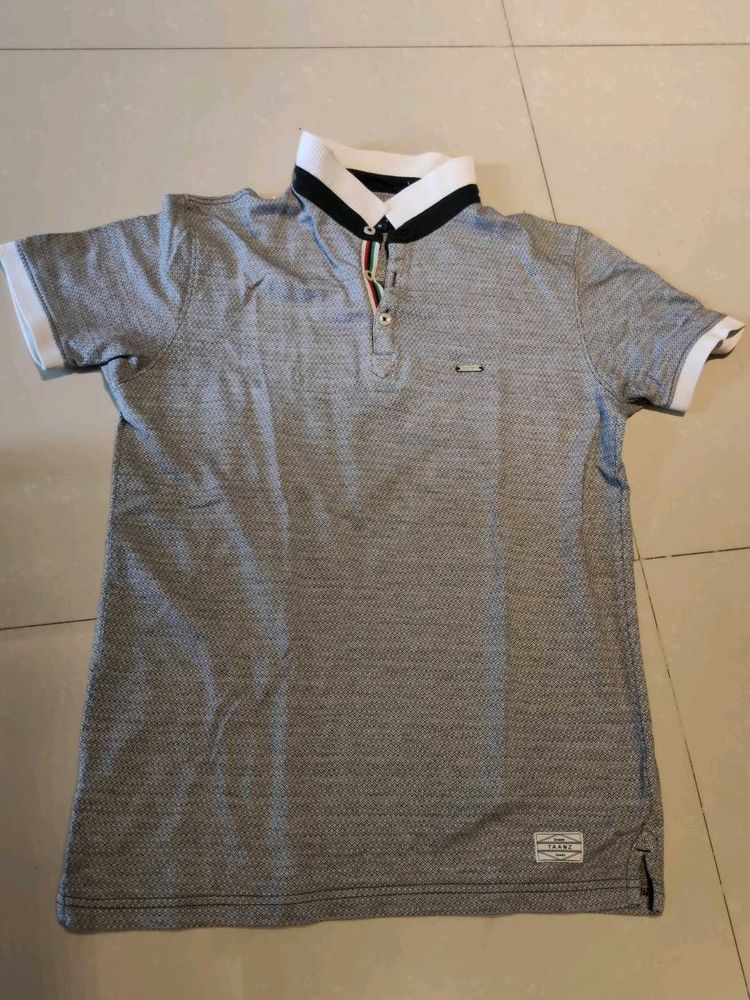 Grey Tshirt With White Collar