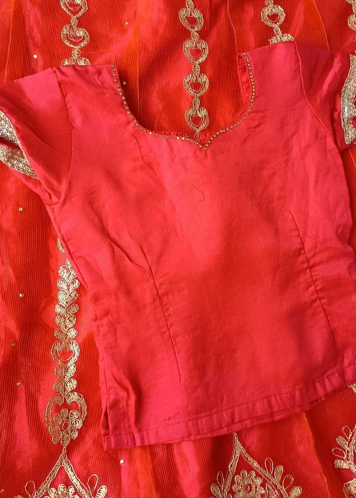 Red Kids Lehanga (Skirt And Top)