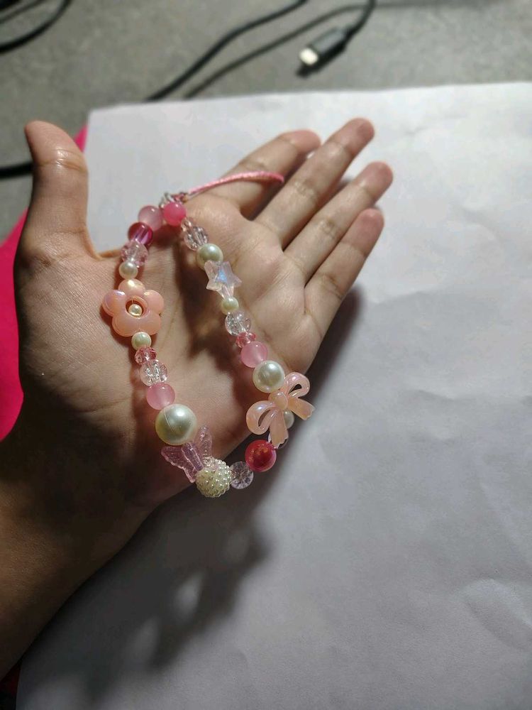Cute Pink Beaded Phone Charm