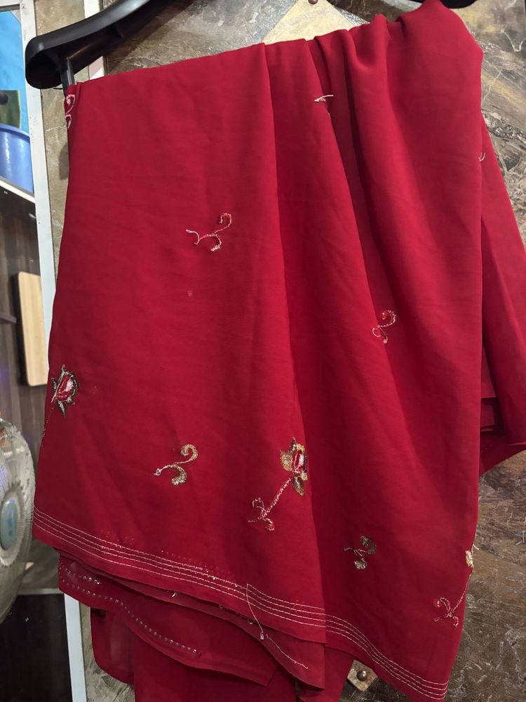 Elegant Red Embroidered Saree