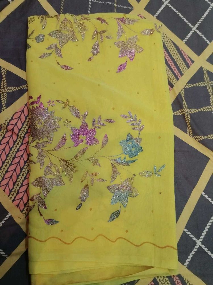 Yellow Floral Embroidered Saree