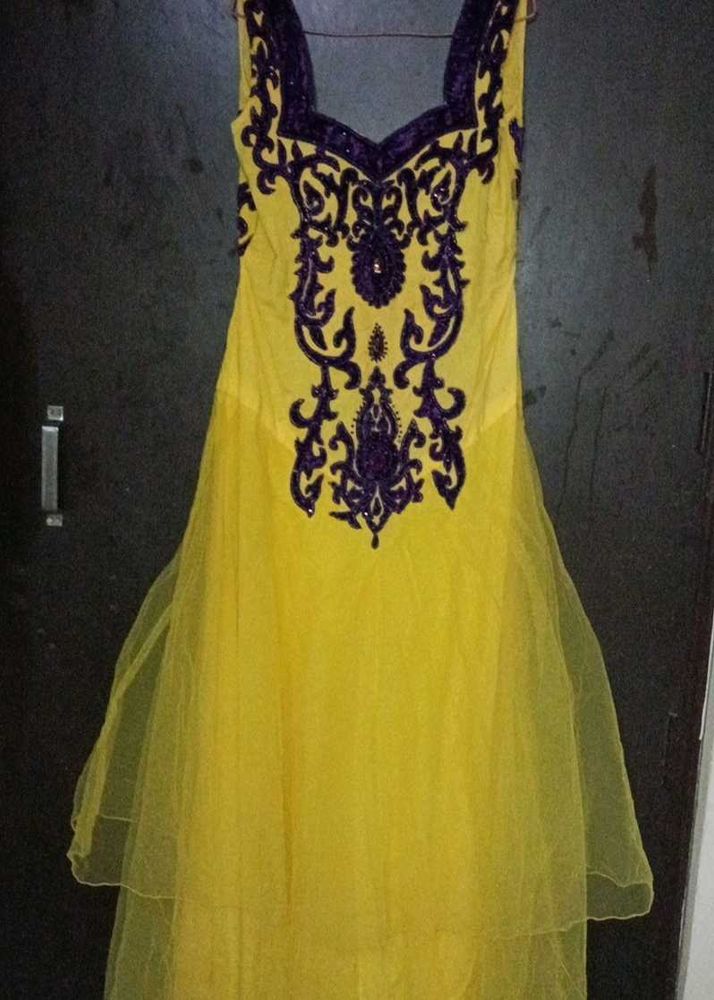 Yellow &amp; Purple Ethnic Gown