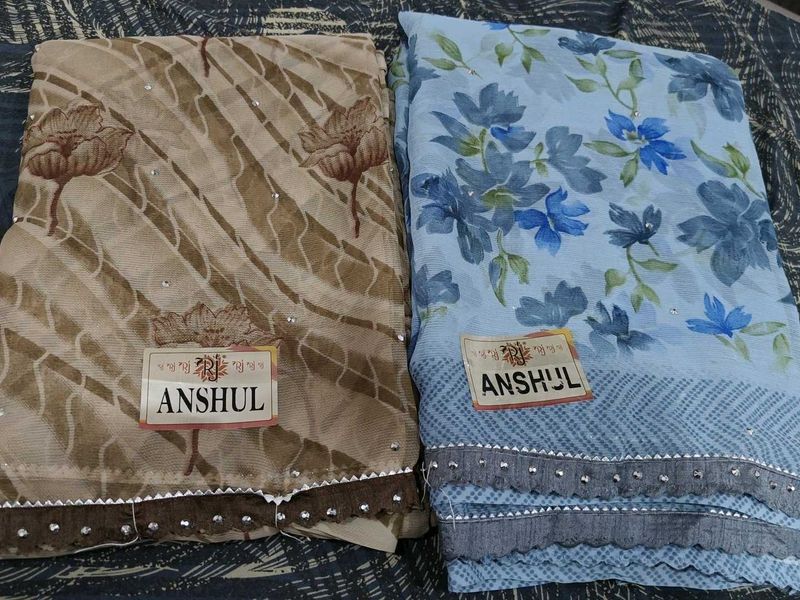 Flower Print Saree With Stone Work