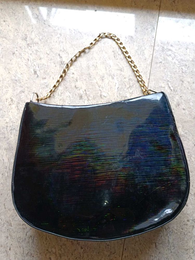Vintage Black Patent Leather Chain Bag