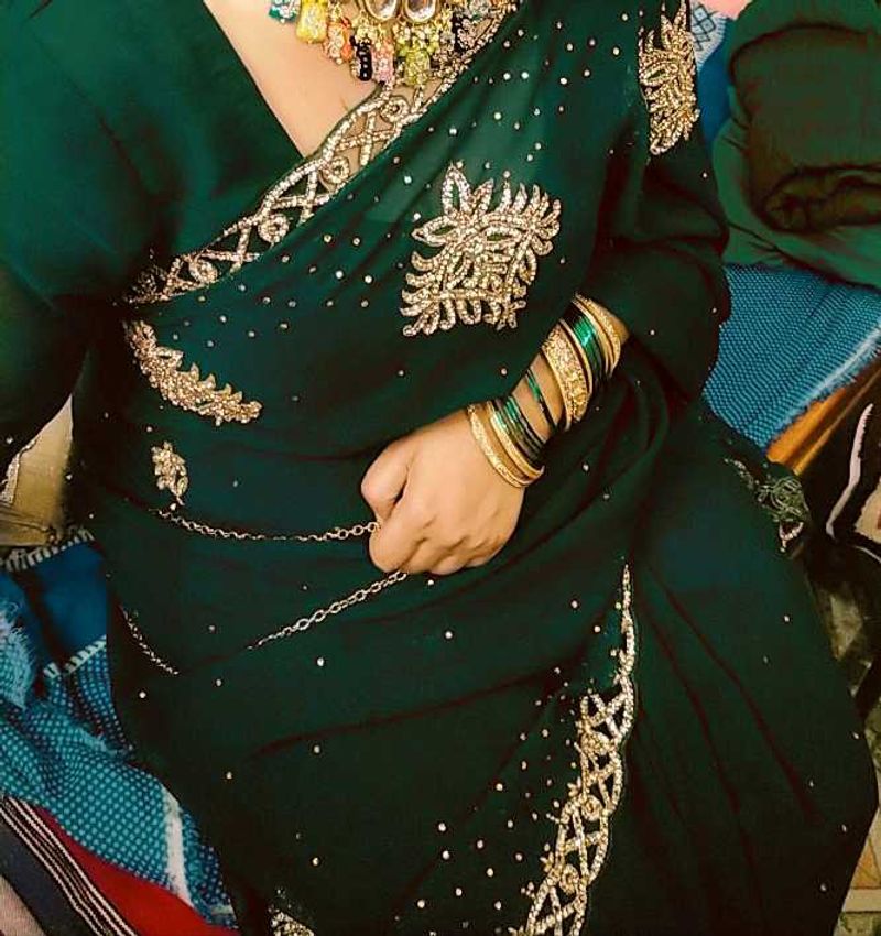 Emerald Green Sari with Gold Embroidery