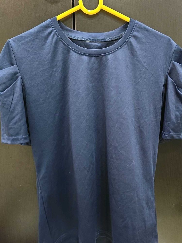 Navy Blue Puff Sleeve Top