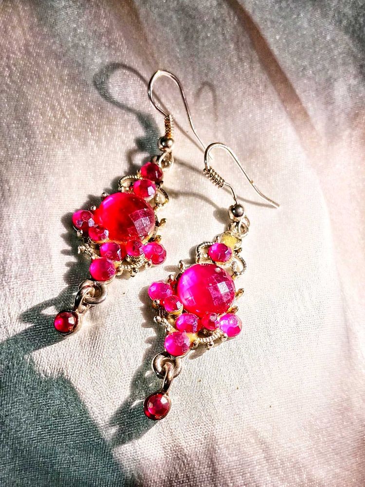 Red Gemstone Dangle Earrings