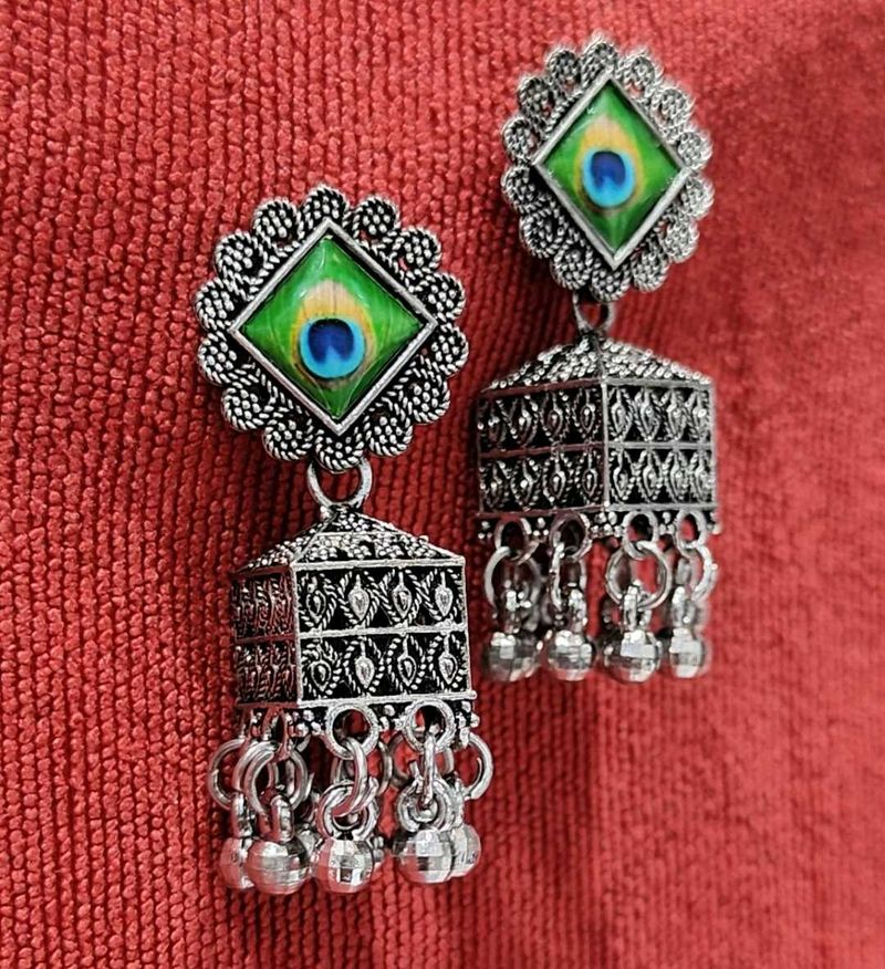 Peacock Jhumka Earrings